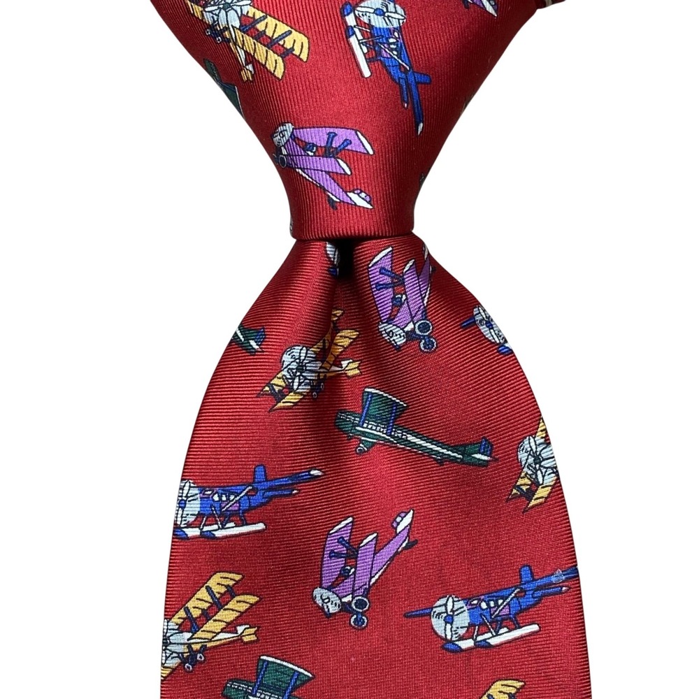 Vintage Rooster Novelty Tie Biplane Mens Red Silk USA‎  West End